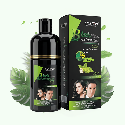 A product image showing a bottle of Instant Hair Color Shampoo with Argan Oil & Vitamin B5 alongside its packaging box.