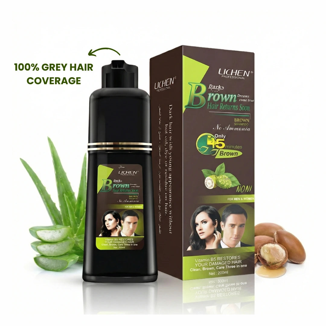 Hair care color shampoo with bottle and box on a white background